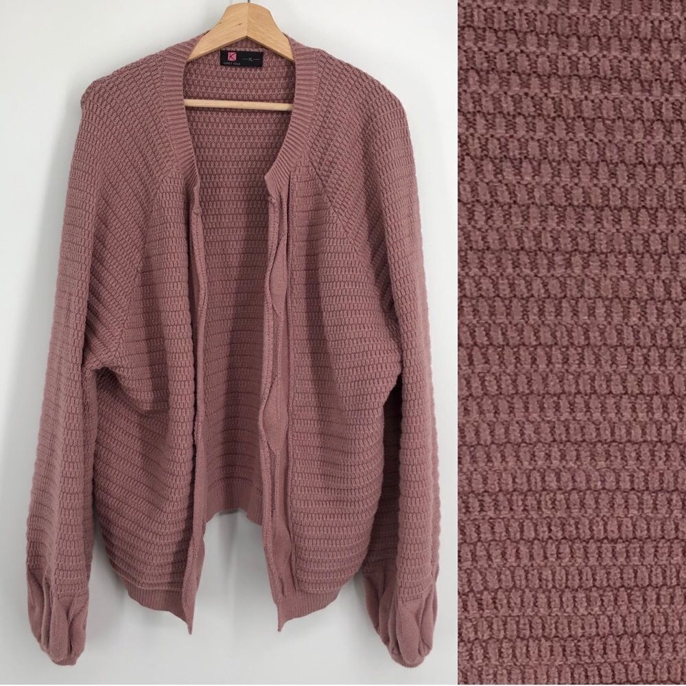KANCY KOLE Chunky Knit Cardigan Open‎ Front Pink Womens Size XL